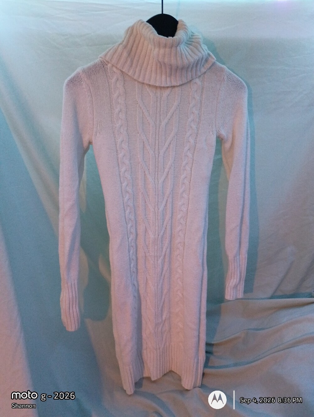 G by Guess Cream Cable Turtleneck Sweater Dress
